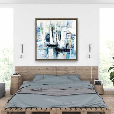 Bateaux de style industriel - Toile bleue encadrée