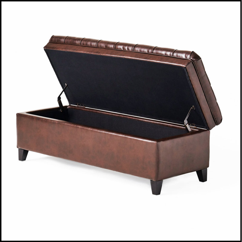 Repose-pieds de rangement rectangulaire en similicuir touffeté JULiana, parfait pour l'organisation du salon et des sièges confortables.