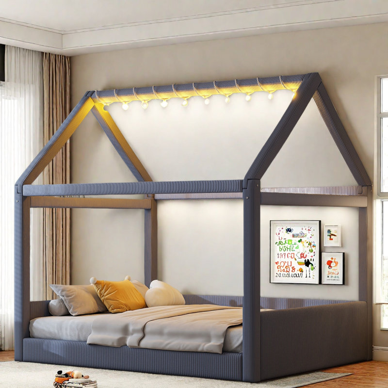Upholstered Daybed With Led Light Strips, Gray