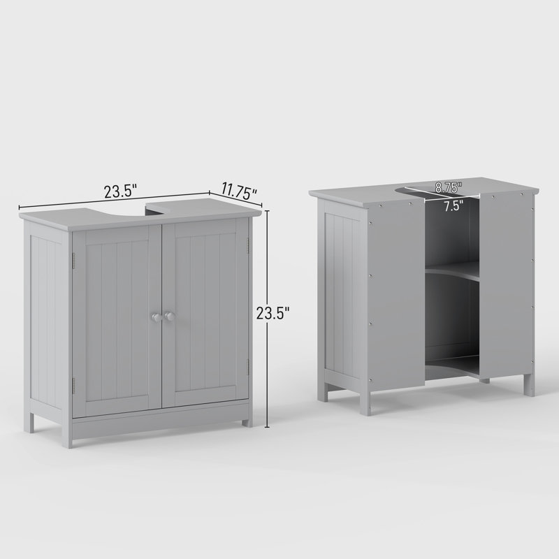 Freestanding Under-Sink Bathroom Vanity Cabinet with Two Doors and Adjustable Shelf, Light Gray