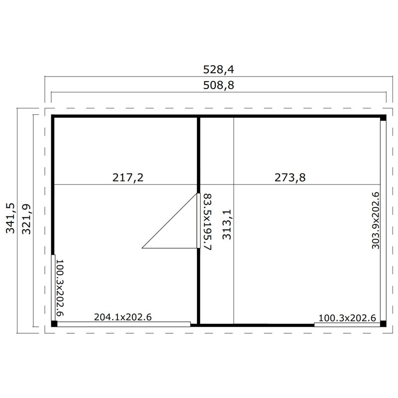  Domeo 3 - 17 x 11 Ft. Premium 2-Room Log Cabin With Aluminium Sliding Doors (44mm)