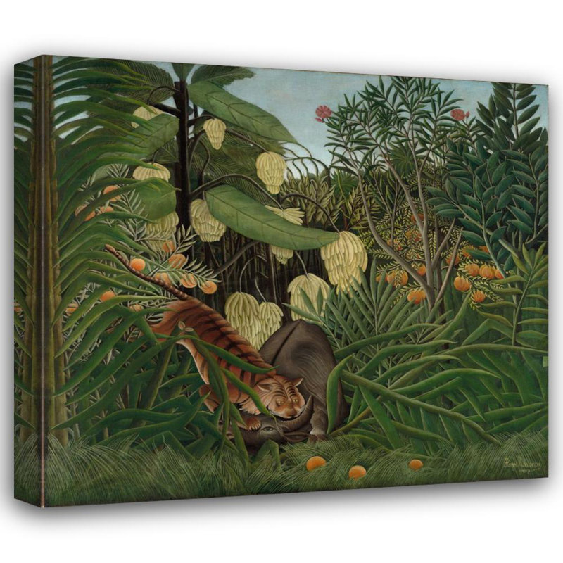"Fight Entre a Tiger and a Buffalo" par Henri Rousseau - Toile tendue avec châssis, H 14 po x l 18 po