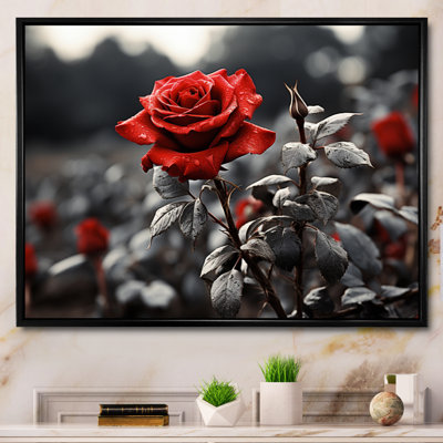 «Red Rose Over Greyscale», reproduction d'art sur toile