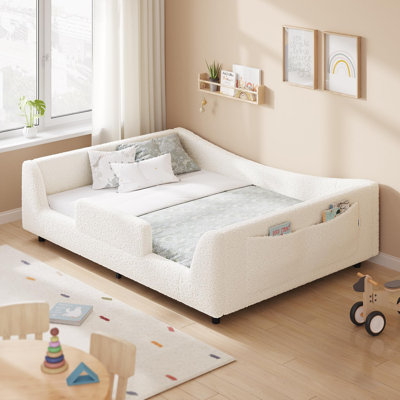 Lit sur pied, lits convertibles 2-en-1 Montessori bas, avec lattes et rails hauts, boucle en peluche rembourrée, structure ronde incurvée, aucun sommier requis, assemblage facile