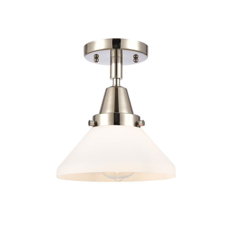 Plafonnier semi-encastré en verre Amede, Blanc mat, Nickel poli
