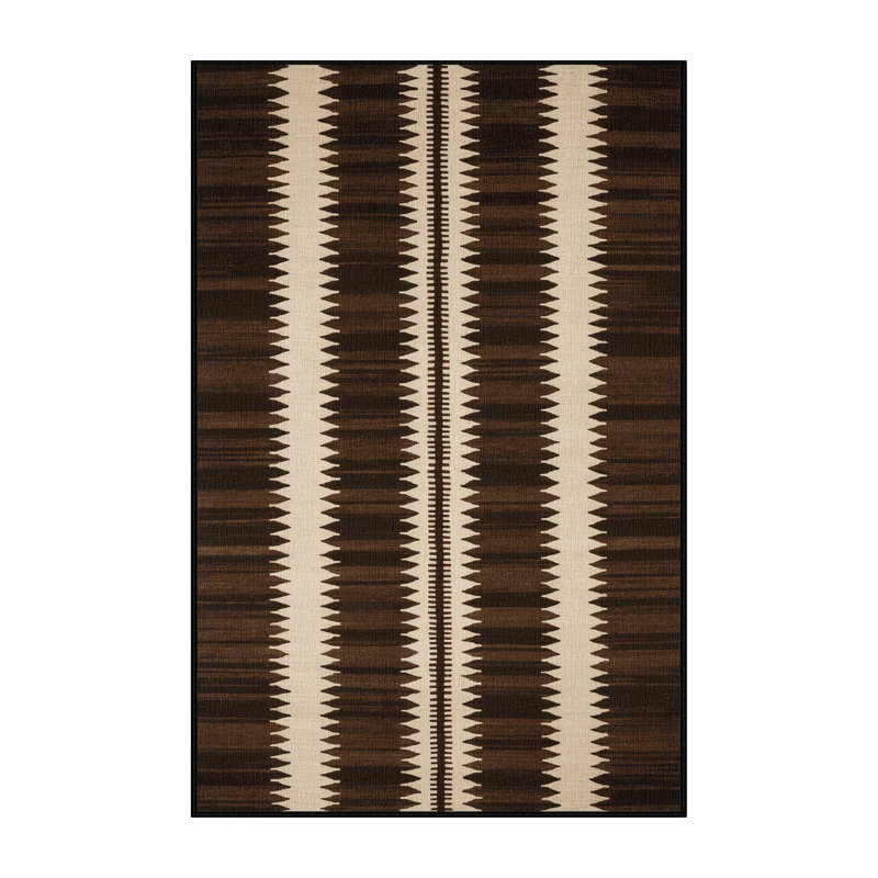 Washable Espresso Cream Striped Area Rug, Rectangle 7' x 9'