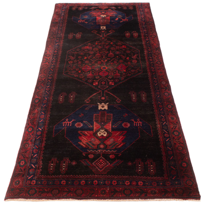 Tapis de couloir noir en laine 4 pi 2 po x 11 pi 2 po Konya