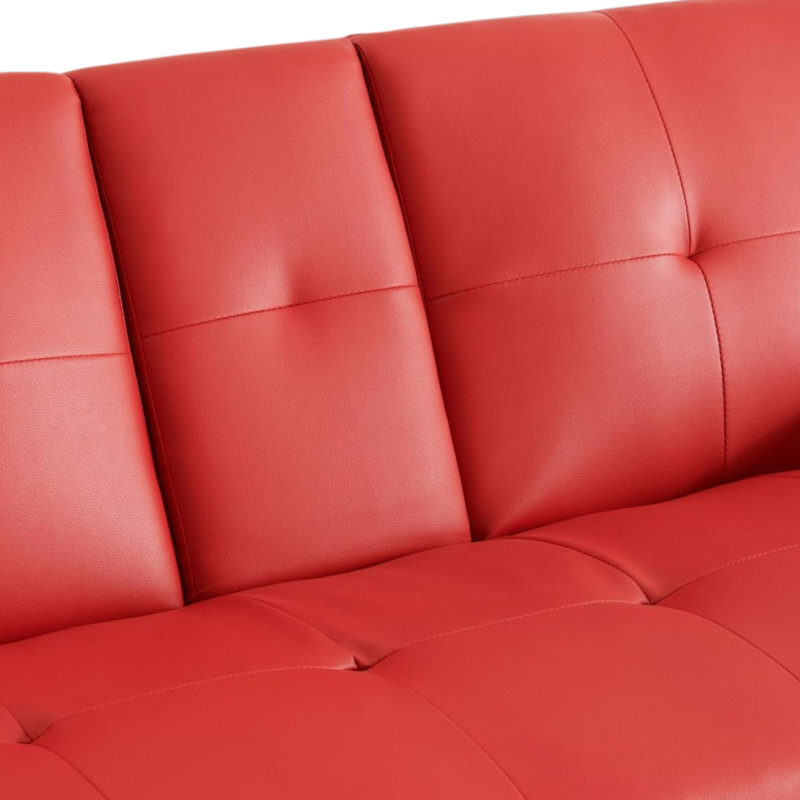 Canapé-lit futon en cuir 67 po avec porte-gobelet et dossier réglable 67 po, Rouge