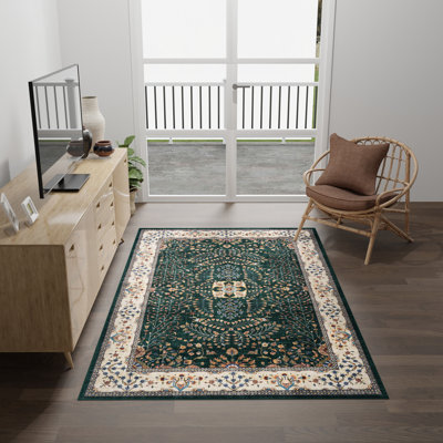  Tapis d'intérieur lavable à la machine Everyday Chic, imprimé en flanelle de polyester doux avec envers antidérapant, vert Seda 6 x 9