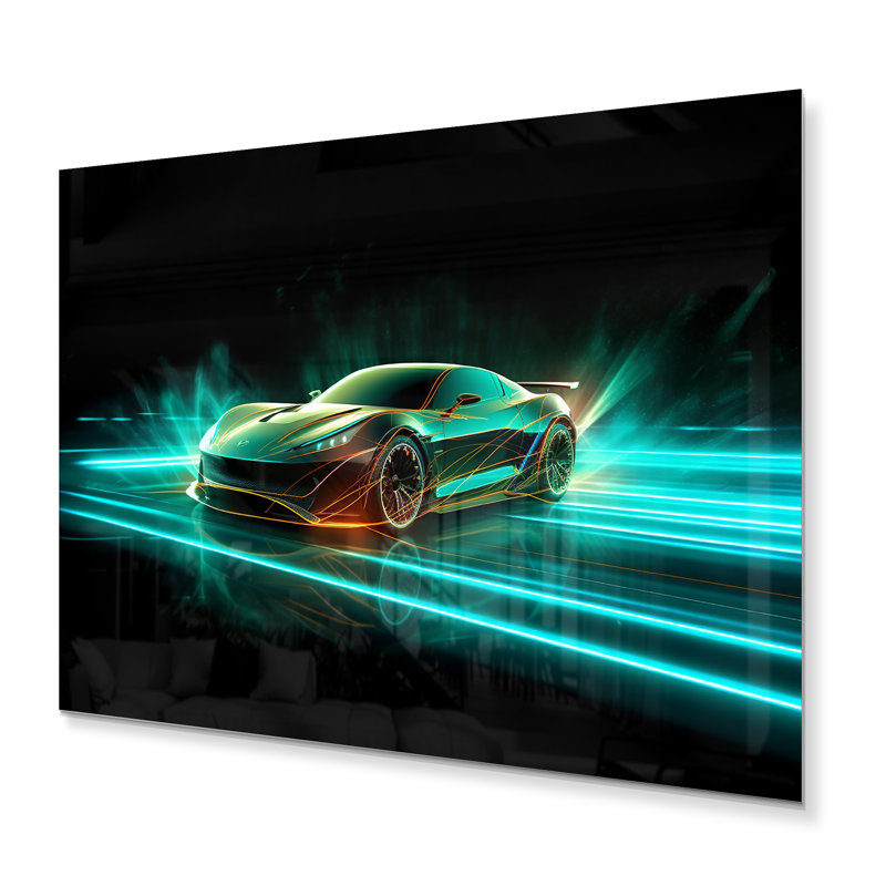 «Teal Neon Exotic Car III», reproduction non encadrée sur métal, H 16 po x l 32 po x P 1 po
