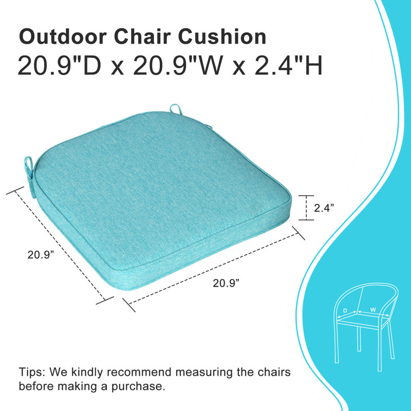Outdoor Chair Seat Cushion, 21" W x 21" D, Teal