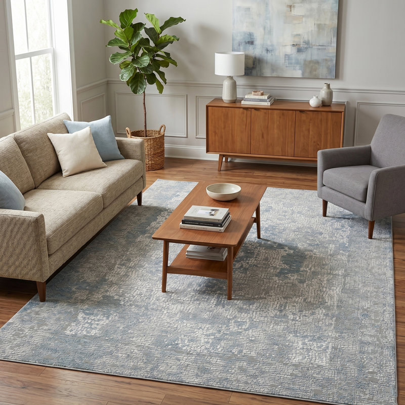 Tapis gris / bleu Brazell, Rectangle 5 pi 3 po x 7 pi 6 po