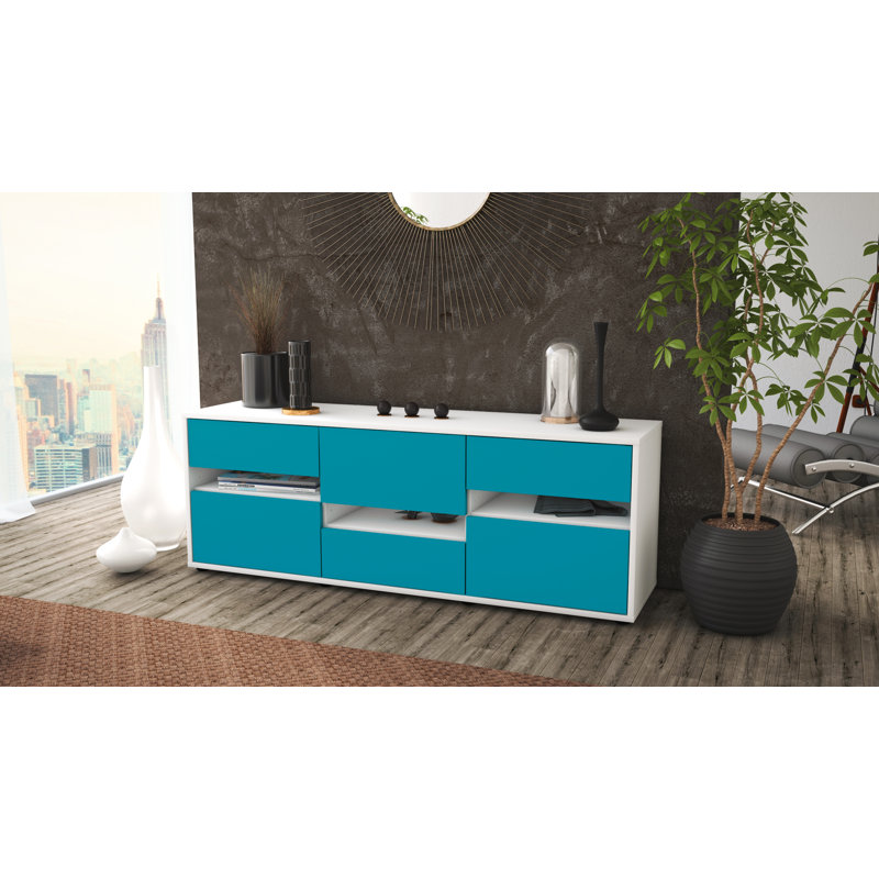 Yandell Unfinished TV Stand for TVs up to 60", Turquoise / Matte White