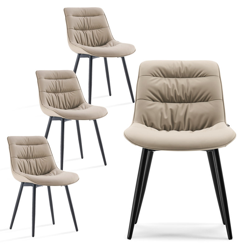 Modern Upholstered Back Dining Chair Armless Side Chair With Metal Legs, Khaki