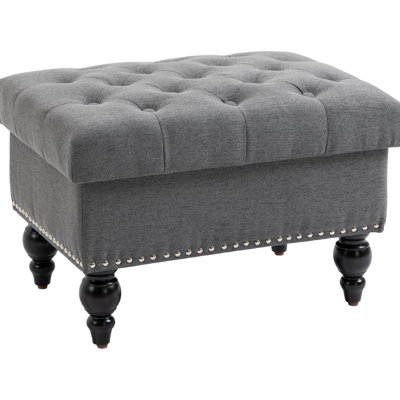 Ottoman with Storage for Living Room, 25" Storage Ottoman with Removable Lid, Button-Tufted Fabric Bench for Footrest and Seat with Wood Legs, Gray