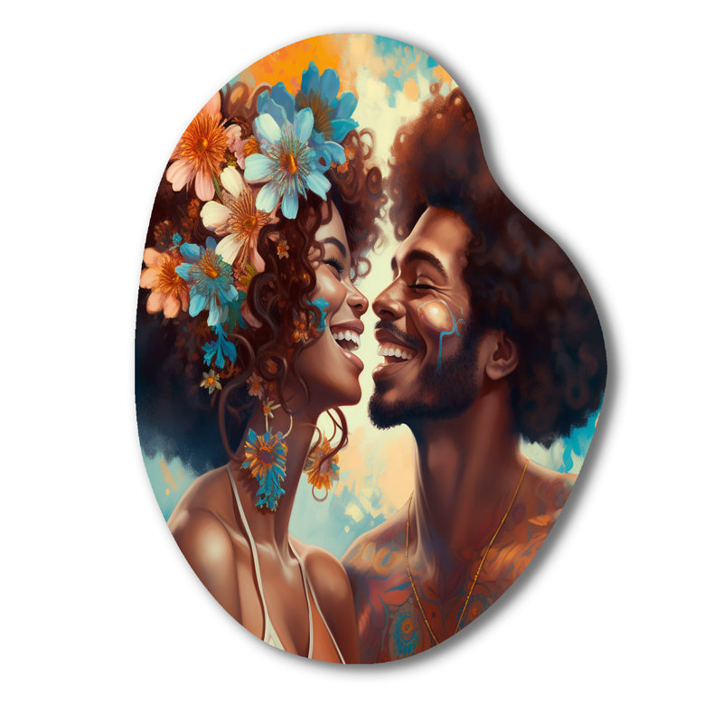 «Beautiful Black Couple In Love I», art mural asymétrique en forme de poire romantique, H 30 po x l 22 po