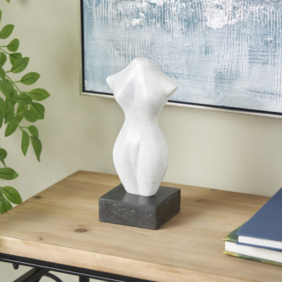 Cole And Grey Marble Abstract Female Form Woman Sculpture With Black Block Base