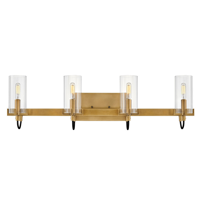 Ryden 4-Light Bath Vanity Fixture with Clear Cylindrical Shades, Heritage Brass