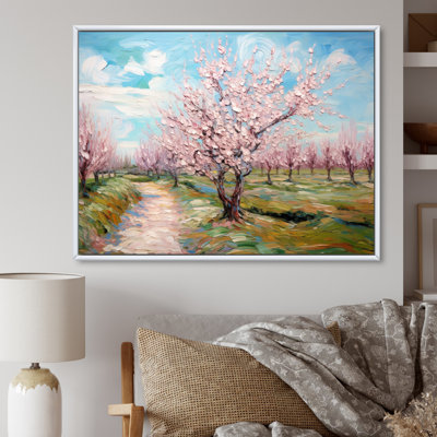 «Vangogh Blooming Cherry Trees» encadré sur toile par Vincent Van Gogh, peinture
