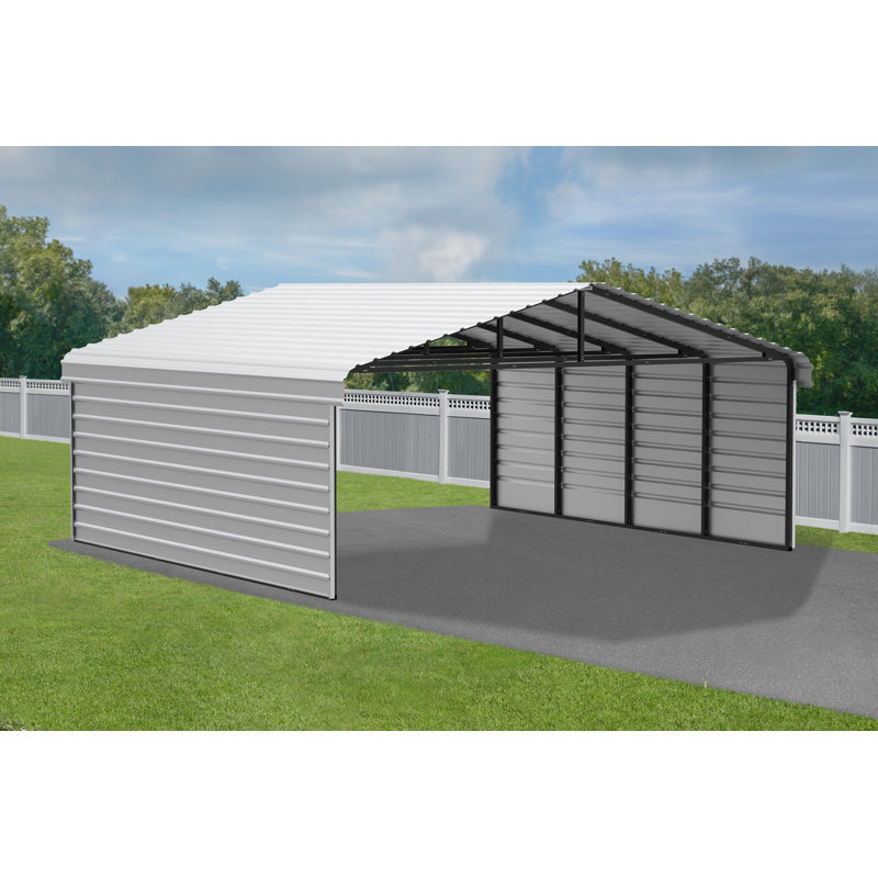 Steel Carport With 2 Side Wall Kits, 20X20X9, White, 11' H x 20'3" W x 19'3" D