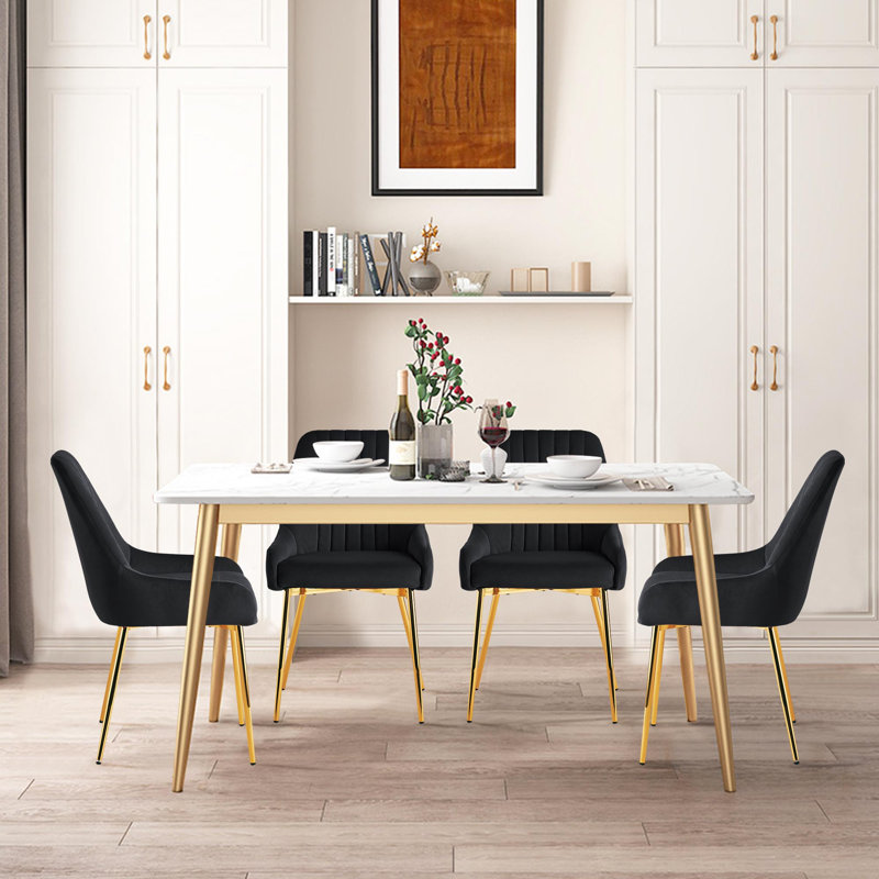 Maulsby Tufted Velvet Dining Chair, Black, 4