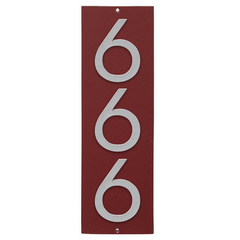 Plaque d’adresse murale flottante linéaire, Rouge brique, Argent, Oui