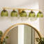 Éclairage pour meuble-lavabo à 5 lumières à intensité variable avec abat-jour tulipe floral rétro vert-967659413-958535713
