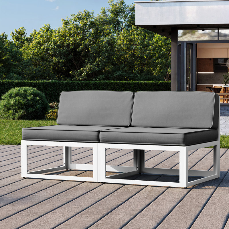 Ensemble de 2 chaises d'appoint de patio en aluminium pour l'extérieur (ensemble de 2), Gris, Crème
