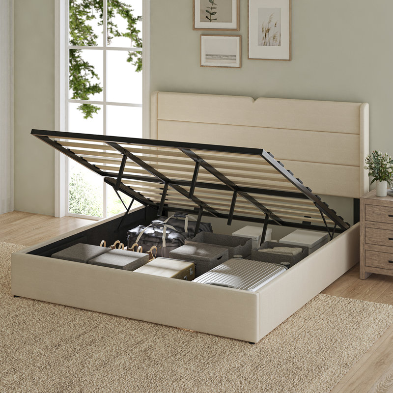 Lit plateforme tapissier avec rangement Gurpaige, Très grand, White