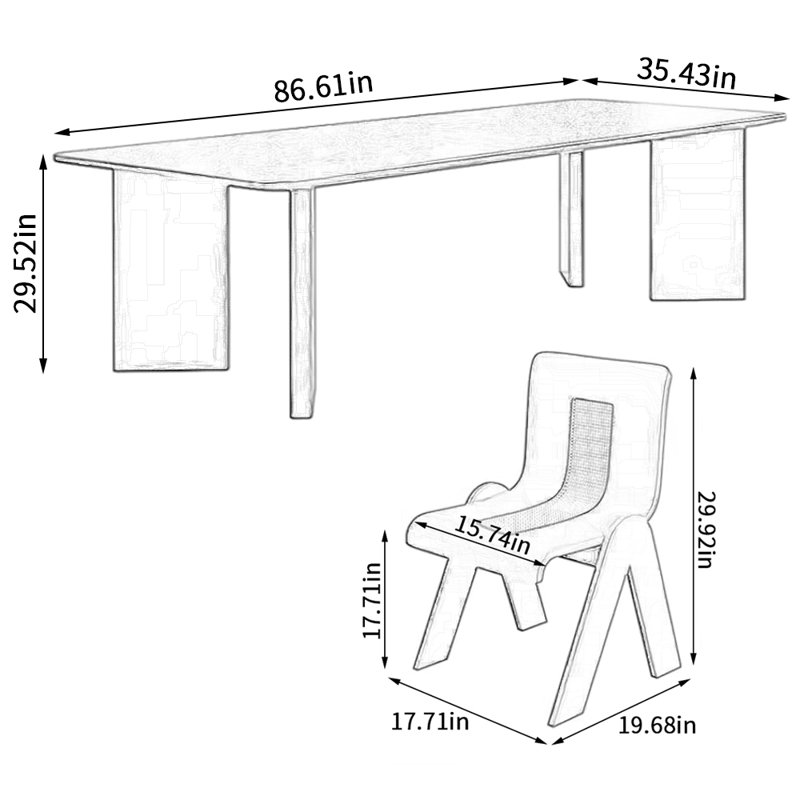 2 4 - Person Solid Wood Top Four Leg Dining Set, 29.52"H x 86.61"L x 35.43"W