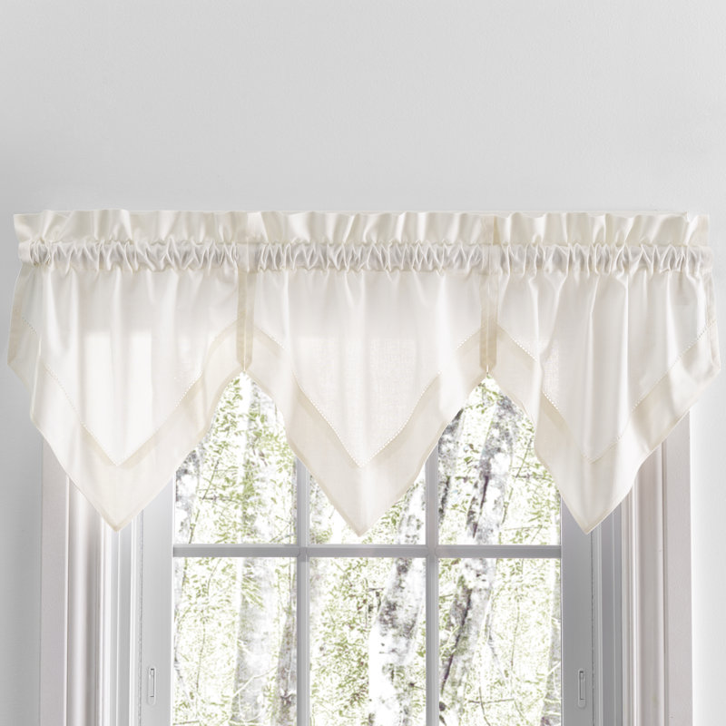 Blandford Premium 100% Cotton Hemstitch Semi-Sheer Pointed Handkerchief Valance in 48" W, Natural