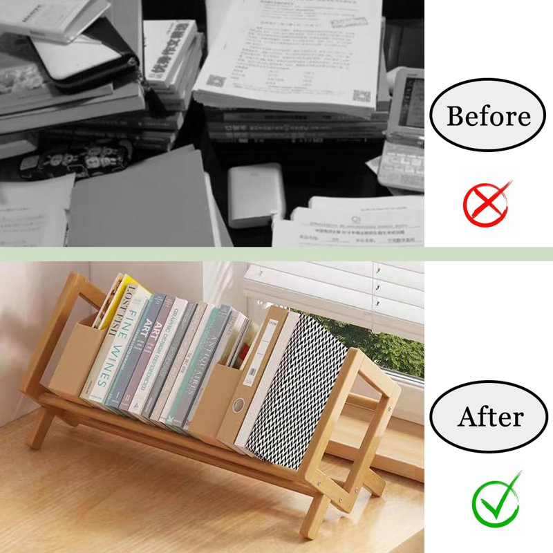 Wood Tilting Bookcase In Living Room/Home/Office, Desktop Book Shelf Organizer Bookshelves Storage Rack For Cds/Magazine/Books Display