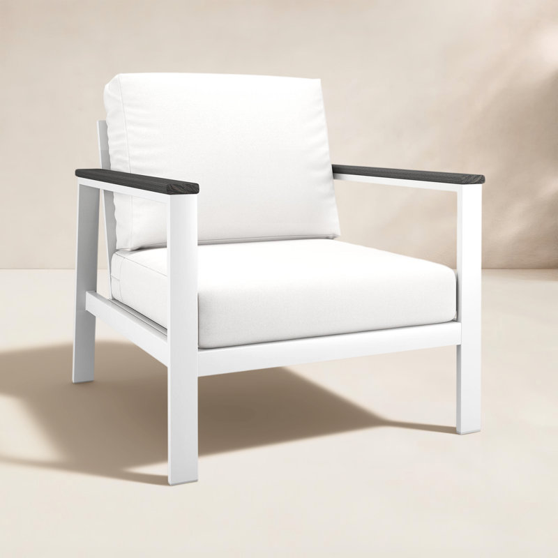 Townsend Weston Metal Outdoor Lounge Club Chair With Sunbrella Cushion, Gray, Canvas White
