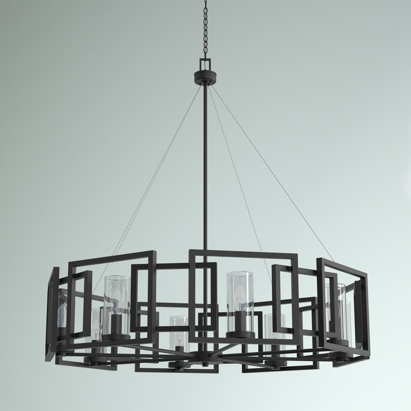 Lustre tambour unique à 8 lumières Newlin, Noir mat