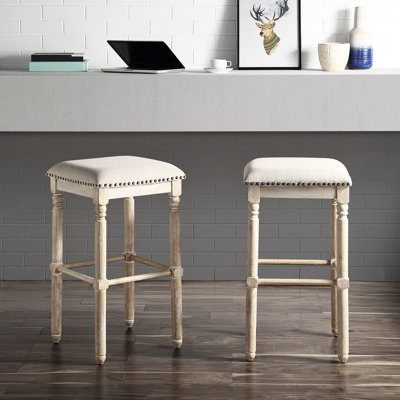 Tabourets de bar 2 places en bois, brun clair - Style rustique chic pour la salle à manger 2
