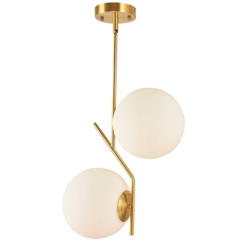 Gold and White Glass Globe Pendant Light Fixture, 50'' Adjustable Height