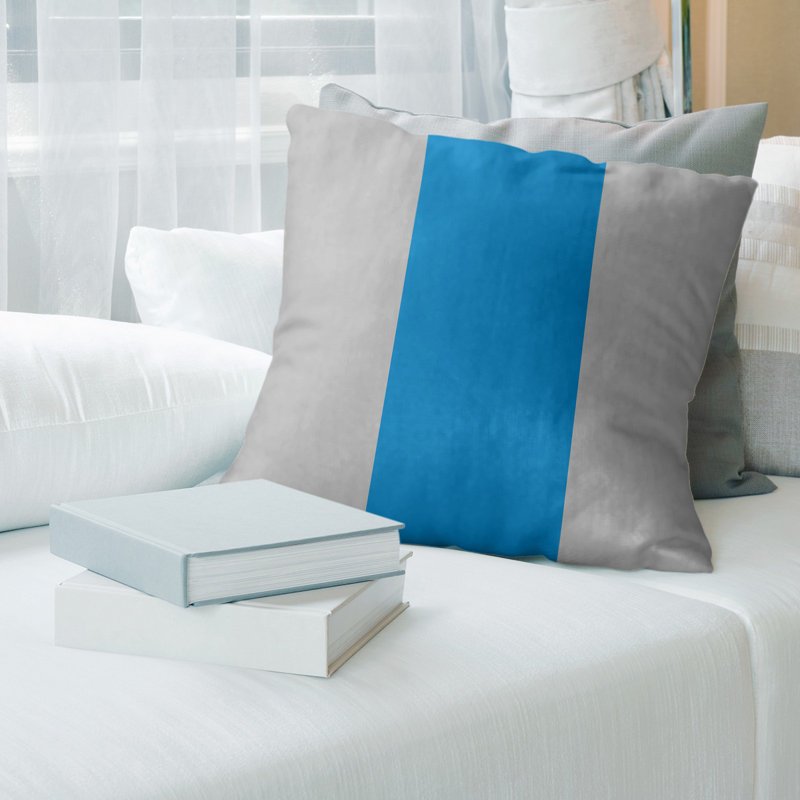 Housse de coussin , 20 po x 20 po, Argent / Bleu, Simili suède