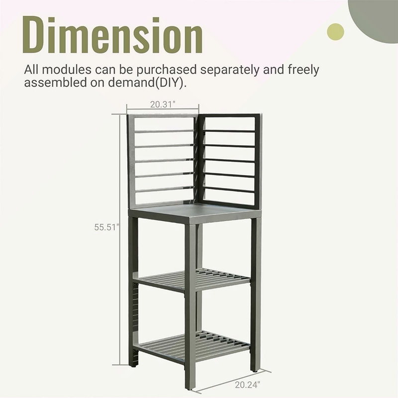 Outdoor Kitchen Island With Storage, Aluminum Kitchen Storage Island Outdoor Prep Table With Double Storage Rack, Freestanding Outdoor Corner Cabinet With Protective Cover Indoor Outdoor