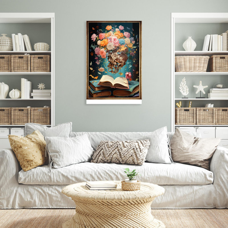 Livres et fleurs - 1 pièce, reproduction d'art graphique sur toile tendue, L 24 po x H 36 po