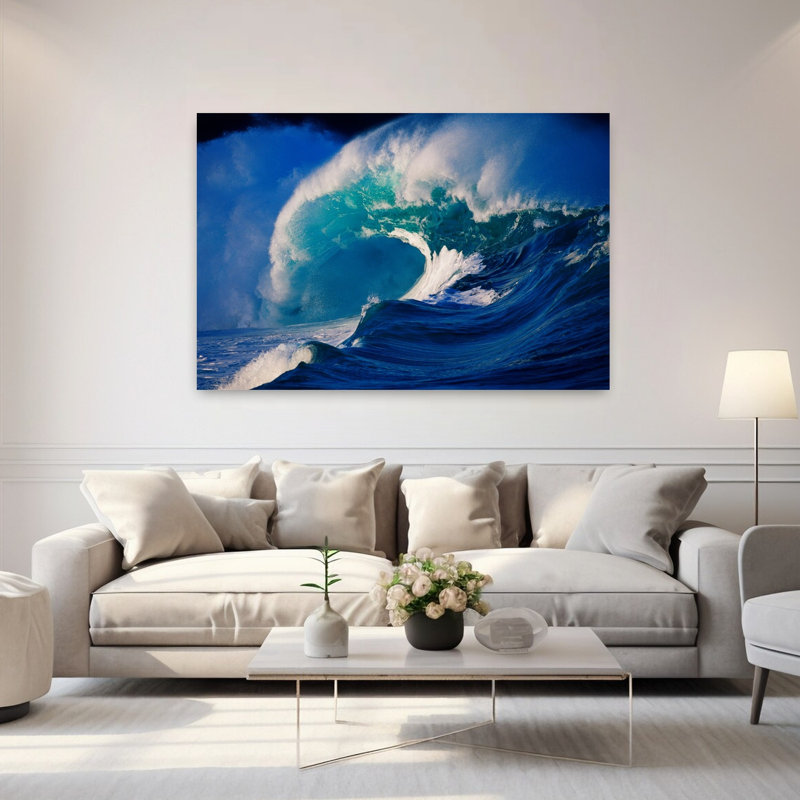 Vagues éclaboussant dans la mer, art contemporain abstrait, H 40 po x l 60 po