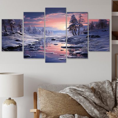 «White Fushia Winter Twilight IV», impression sur toile - 5 panneaux
