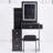 29.2" Small Size Left Bedside Cabinet Vanity Table + Cushioned Stool,2 AC+2 USB Power Station,Hair dryer bracket,Extra Large Touch Control Sliding LED Mirror,Tri-color Switching,Brightness Adjust-1419316059