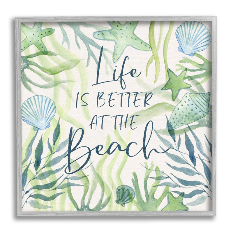 «Life Better at Beach» - Impression d'un cadre photo sur bois, H 24 po x l 24 po x P 1,5 po, Estampe numérique Farmhouse