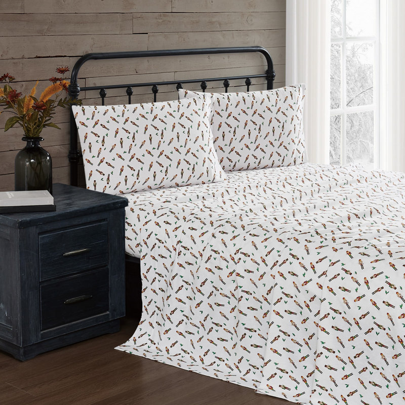 Truly Soft Nutcrackers Cotton Flannel Sheet Set, Twin Sheet Set with 1 Pillowcase
