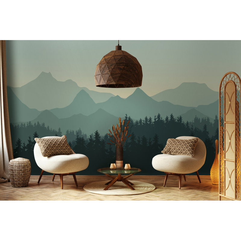 Papier peint vert Misty Mountain Forest, L 115 po x l 225 po