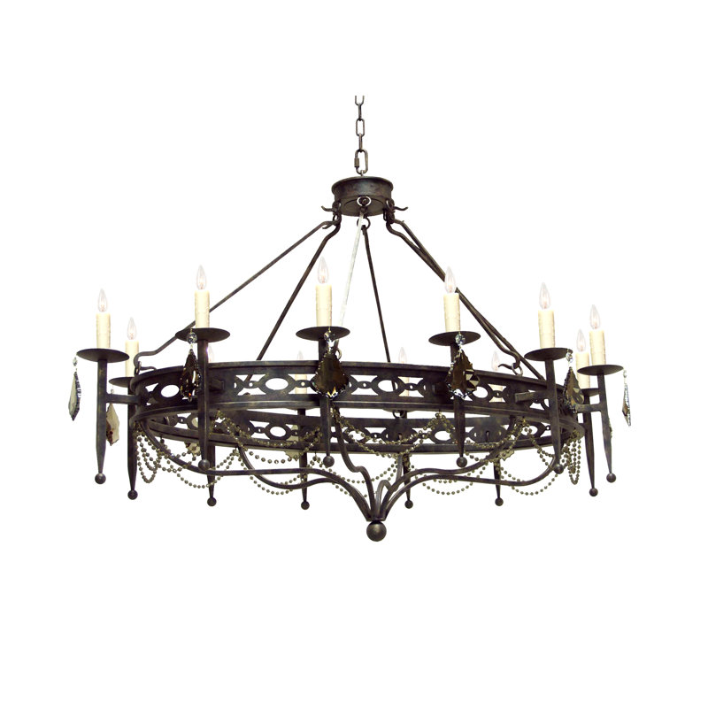 Lustre en roue de chariot à 12 lumières de style bougie Jasmine