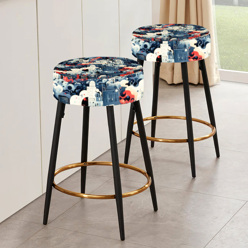 Blue And White Cityscape Pattern - Abstract Bar Stools Set Of 2