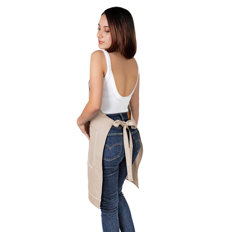Tablier Sunbrella par Gracie Oaks 24 po x 28 po, avec sangle de cou réglable de 23 po, avec poches, résistant aux taches
