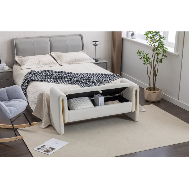 Banc de maquillage en velours, 24.6" H x 53.1" W x 17.7" D, Velours ivoire