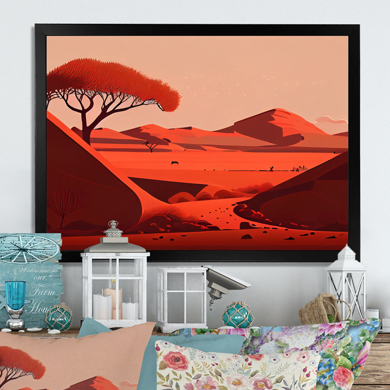 «Single Tree In Terra Cotta Mountains II», reproduction sur toile, Impression noire sur toile encadrée